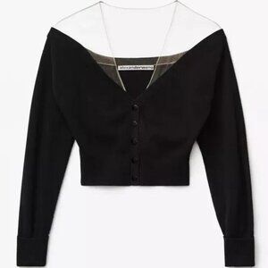 Alexander Wang Cropped Sheer Yoke Cardigan